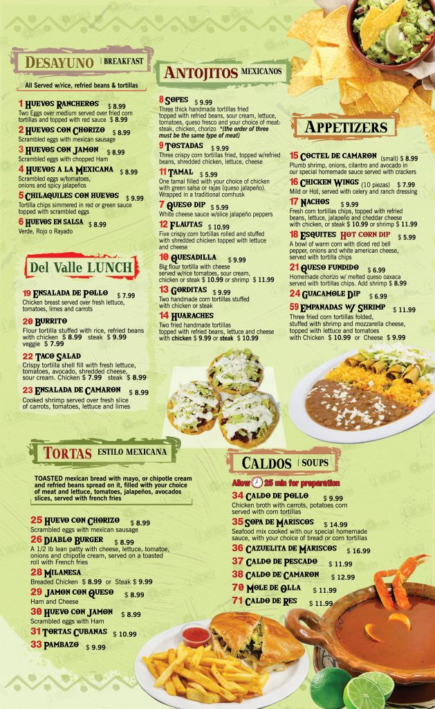 Menus – DelValle Mexican Restaurant & Grill