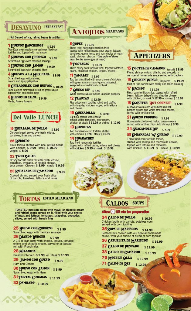 Menus – DelValle Mexican Restaurant & Grill